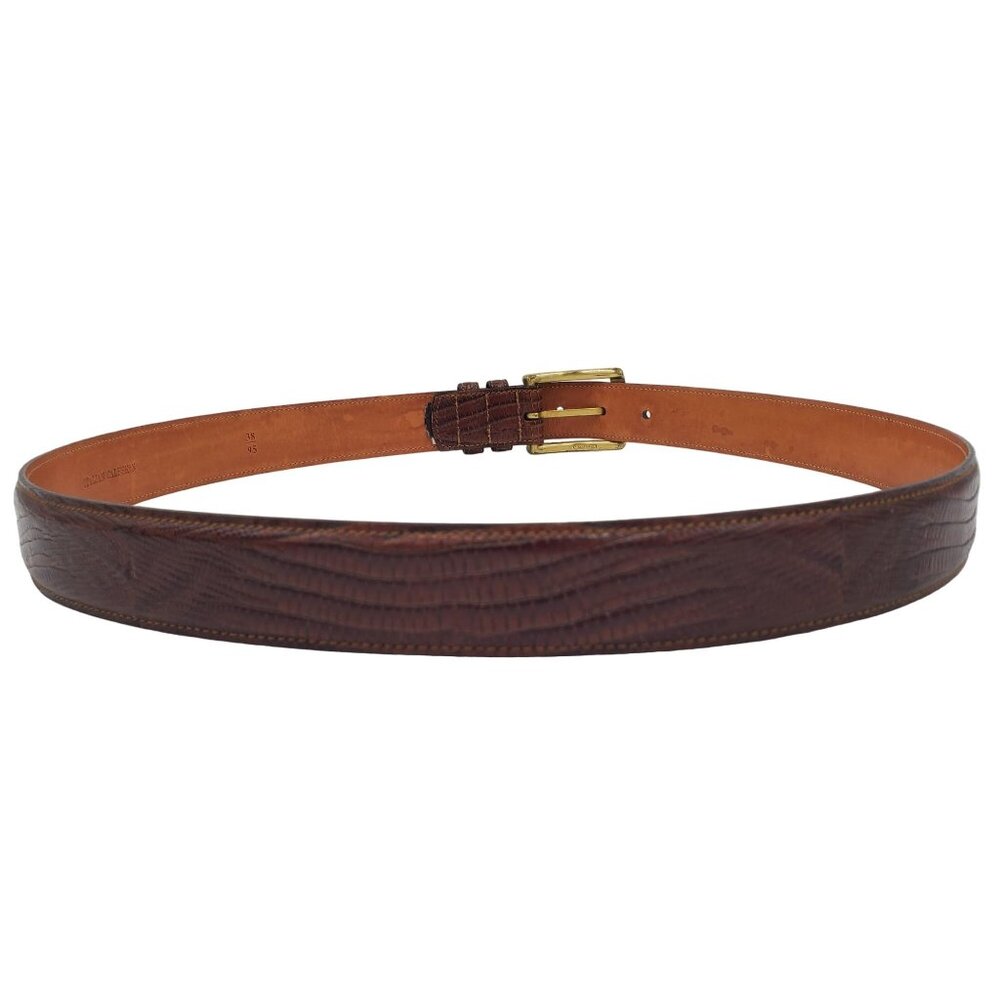 Trafalgar Size 38 Brown Italian Calfskin Leather Lizard Grain Belt Brass Buckle - Picture 7 of 10